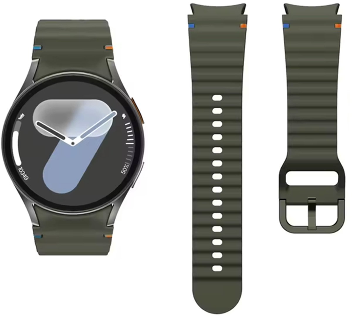 Groen siliconen bandje geschikt voor Samsung Galaxy Watch 7 - Galaxy watch 6 classic en 5 pro 40 en 44mm - Armygreen - Siliconen - CHPN