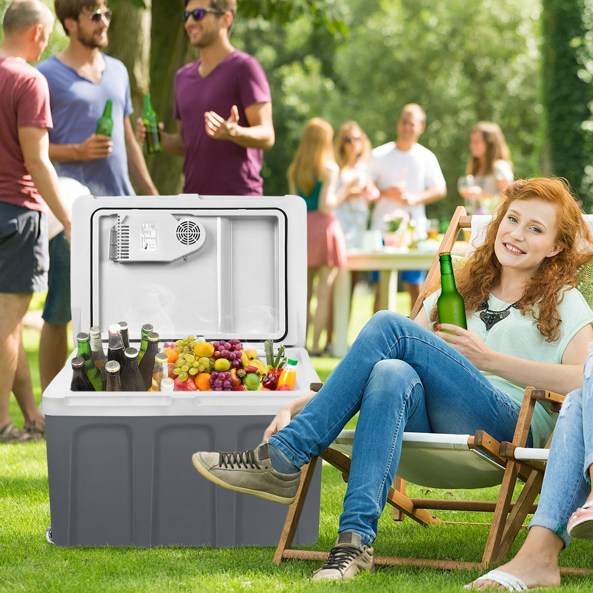 Froadp Elektrische Koelbox Auto 48L Koelkast 12V 230V Koelbox Verwarmt & Koelt ECO-modus met Kabel Draagbare Camping Koelbox voor Auto Camper Boot Camper, Grijs — afbeelding 3