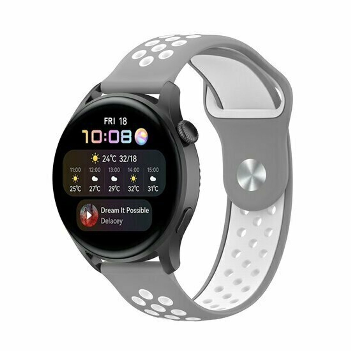 By Qubix - Sport Edition siliconen band - Grijs + wit - geschikt voor Huawei Watch 5 - 46mm