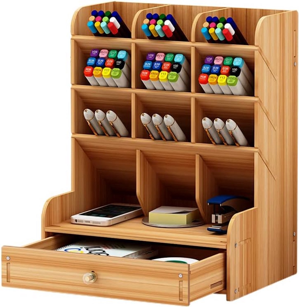 Grote Houten Bureau Organizer met Veel Opberglades en Vakken