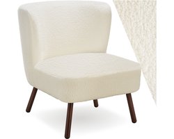 tectake® Teddy Fauteuil Robina - Scandi Design - Comfortabele Stoel met Bouclé Stof - Relaxstoel - Royale Zitting met Extra Brede Rugleuning - Relaxfauteuil - Loungestoel voor Woonkamer - Kamerstoel - Off White