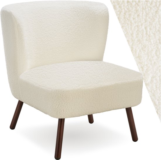 Fauteuil Teddy Robina de Tectake® - Design Scandi - Fauteuil confortable en tissu bouclé - Fauteuil relax - Assise généreuse avec dossier Extra large - Fauteuil relax - Fauteuil de salon - Fauteuil de chambre - Off White