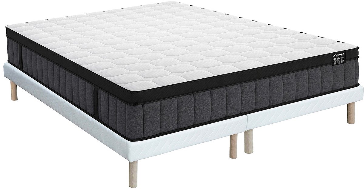 Vente-unique Set 180 x 200 cm gewatteerde bedbodem + hybride matras met pocketveren met 7 zones en gel met vormgeheugen, dikte 25 cm - TOLCA van YSMÉE
