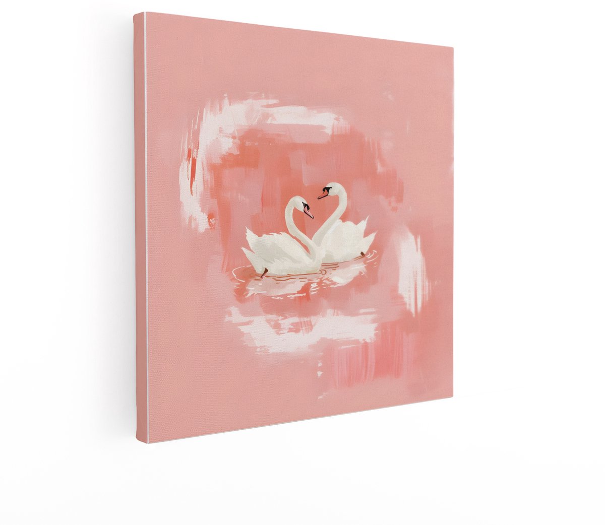 Artaza Canvas Schilderij Vogels - 40x40 cm - Wanddecoratie Zwanen - Muurdecoratie Romantisch - Kamer Accessoires Roze