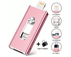 4-in-1 USB-flashdrive -Snelle USB Flash Drive 512GB – Geschikt voor iPhone - Foto Stick met Hoge Snelheid - Externe Opslag voor Foto’s & Video’s - Voorkom Volle Opslag -roze