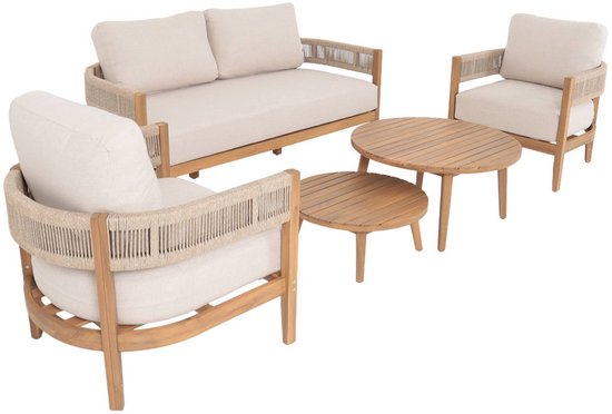 sweeek - Ensemble de jardin 4 places en bois d'acacia et corde avec tables rondes - samos