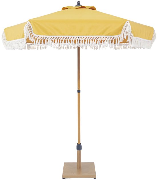 sweeek - Rechte parasol met franjes 2m stalen mast met houteffect upf 30+ - hossegor