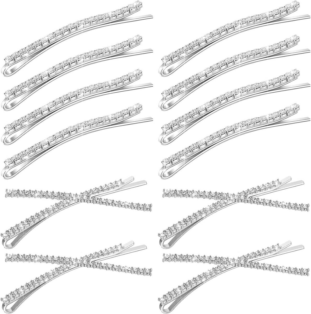 12x Luxe X-Vormige Strass Haarspeldjes Zilver - Kristallen Bruidshaaraccessoires