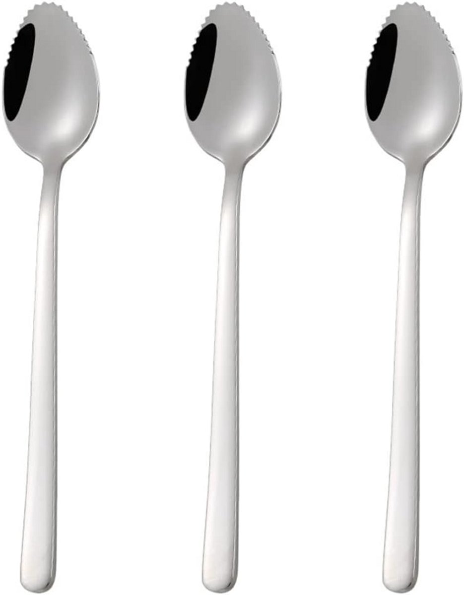 Set van 3 Grapefruit Lepels Roestvrij Staal met Gekartelde Rand - Citrus Lepel