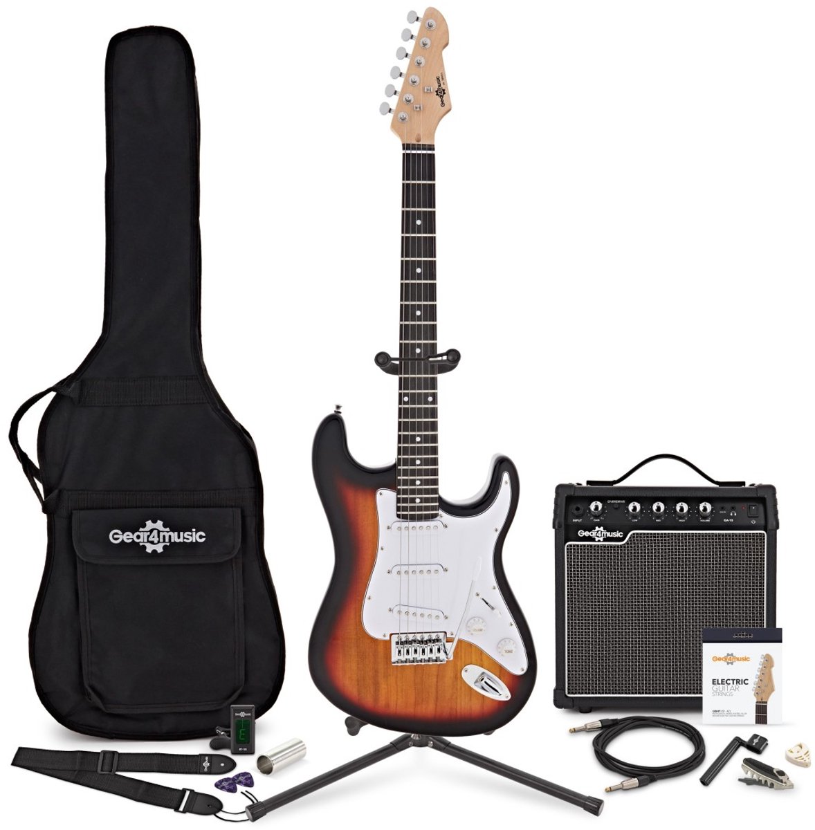 LA Elektrische Gitaar, Sunburst, + 15W Versterker & Accessoirepakket