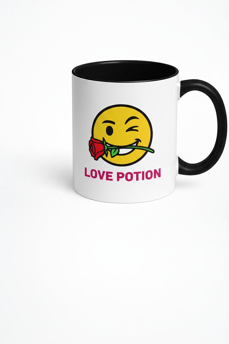 Love Potion Mok met Wenkende Emoji en Rode Roos - Romantisch Valentijn Cadeau