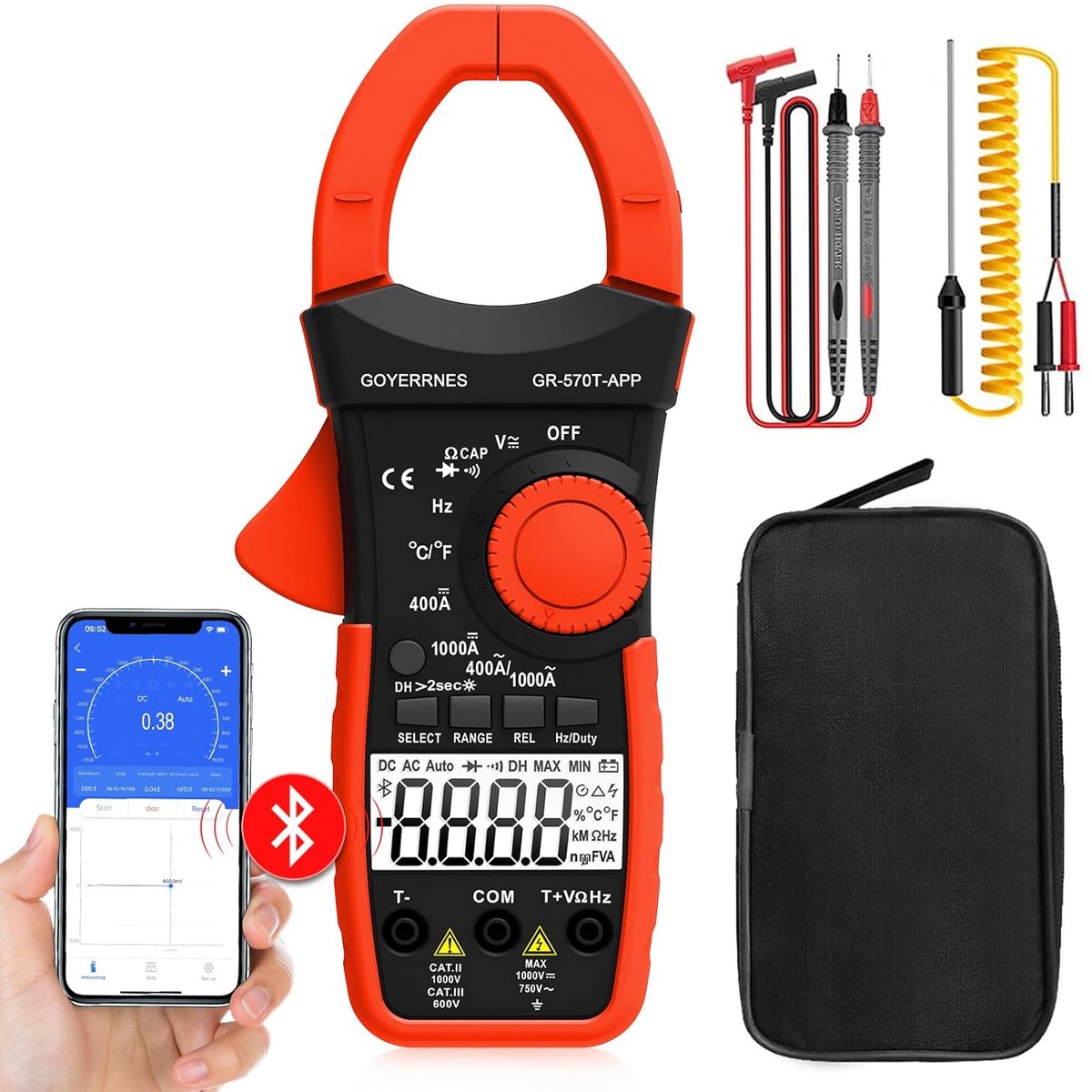 Digitale Klemmen Multimeter TRMS 4000 Tellingen AC/DC Stroom & Spanningstang