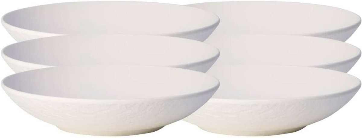 Set van 6 witte diepe borden van premium porselein, 23.5 cm
