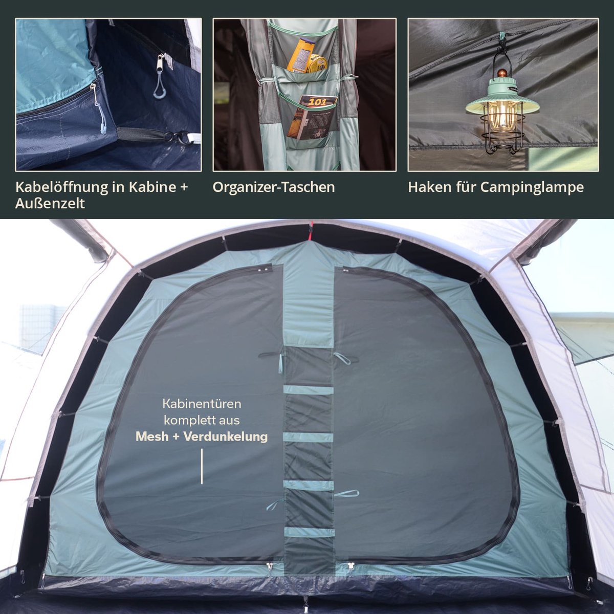 Skandika tunneltent Hafslo 4 Sleeper Protect - Tent voor camping, 4 personen, waterdicht, met ingenaaide tentvloer, 5000 mm waterkolom, voortent en donkere slaapcabine | Tent, familietent – foto 4