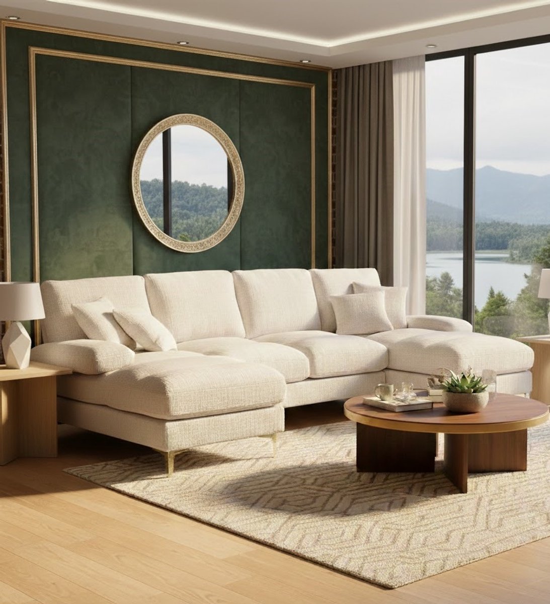 Luxe U-vormige Hoeksalon Bank met Dubbel Verstelbare Stoelen – 4-zits Chenille Bank voor Woonkamer – Comfortabele en Stijlvolle Zitbank – Beschikbaar in Beige, Blauw, Grijs en Zwart House&Garden