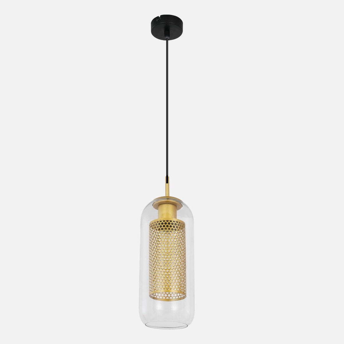 Glitzerlife - Hanglampen - Vintage design - E27 - hoogte verstelbaar - metaal en glas - Ø13cm - zwart en goud - hanglamp eetkamer - hanglamp woonkamer