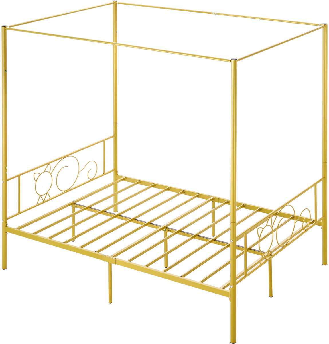 Vevor Hemelbedframe, volledige grootte met hoofdeinde, gouden ronde metalen buishemelbed