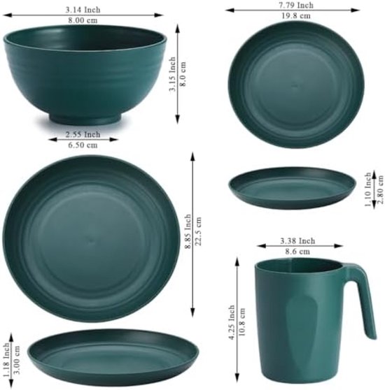 32-Delig Plastic Servies Set - Onbreekbaar Borden, Kommen en Mokken - Magnetron Veilig, Vaatwasmachinebestendig - BPA Vrij - Lichtgewicht Camping en Picknick Servies van Merkloos — afbeelding 2