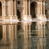 De voorkant van de CD toont de klassieke zuilengalerij van het Louvre, gereflecteerd in het water, met de tekst "Haydn Paris Symphonies Violin Concerto No. 1".