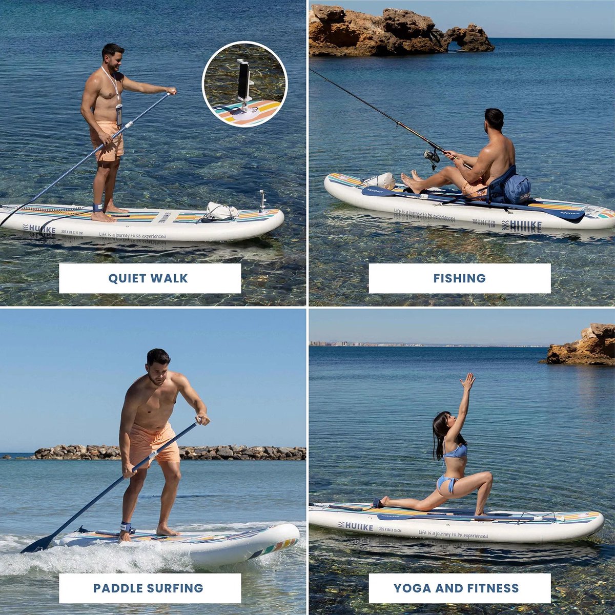 HUIIKE SUP Board - Opblaasbaar Paddle Board met Accessoires, Peddel, Vinnen, Pomp - Stand Up Paddle met Hoge Stabiliteit - 305 x 84 x 15 cm - Max. 130 kg – foto 4