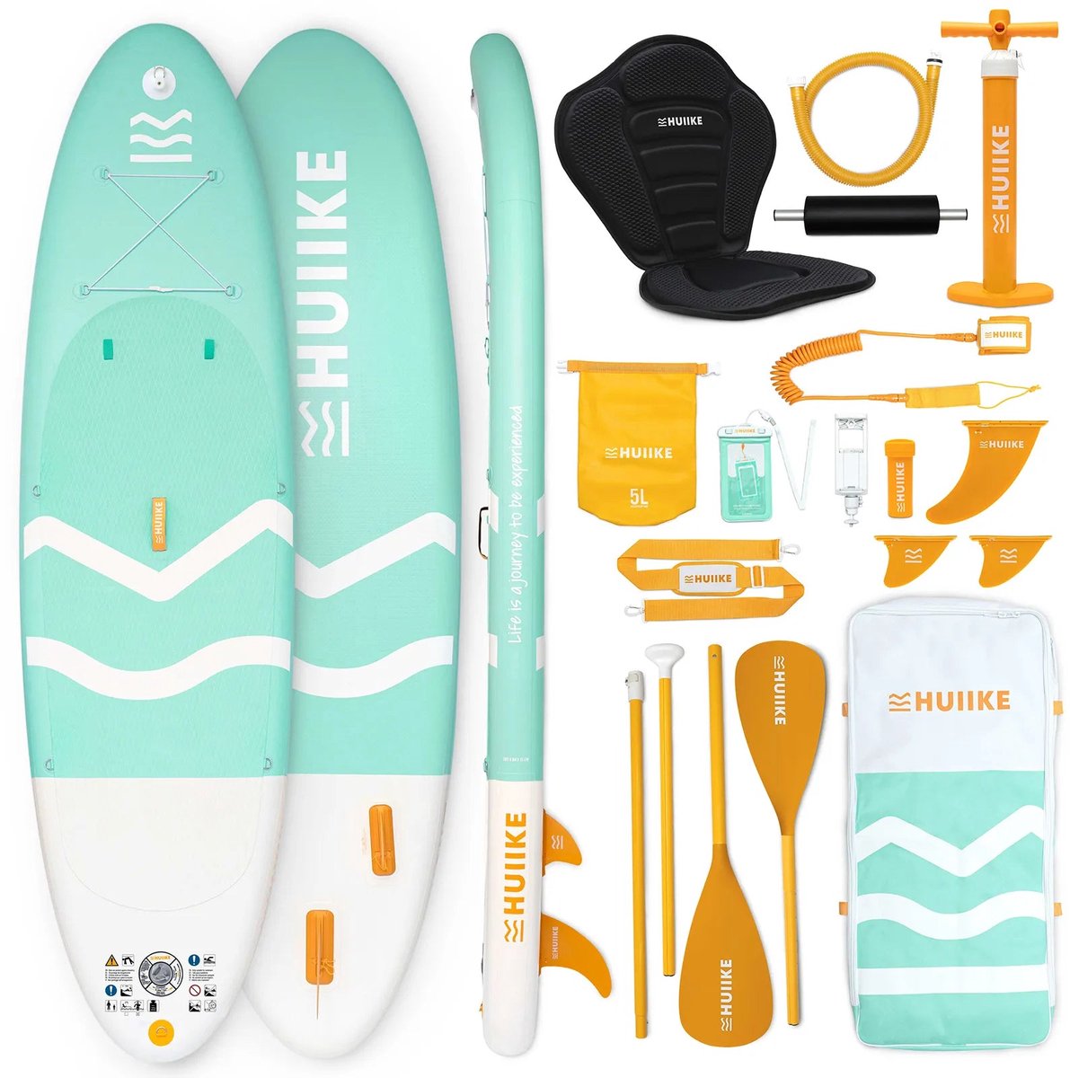 HUIIKE SUP Board - Opblaasbaar Paddle Board met Accessoires, Peddel, Vinnen, Pomp - Stand Up Paddle met Hoge Stabiliteit - 305 x 84 x 15 cm - Max. 130 kg