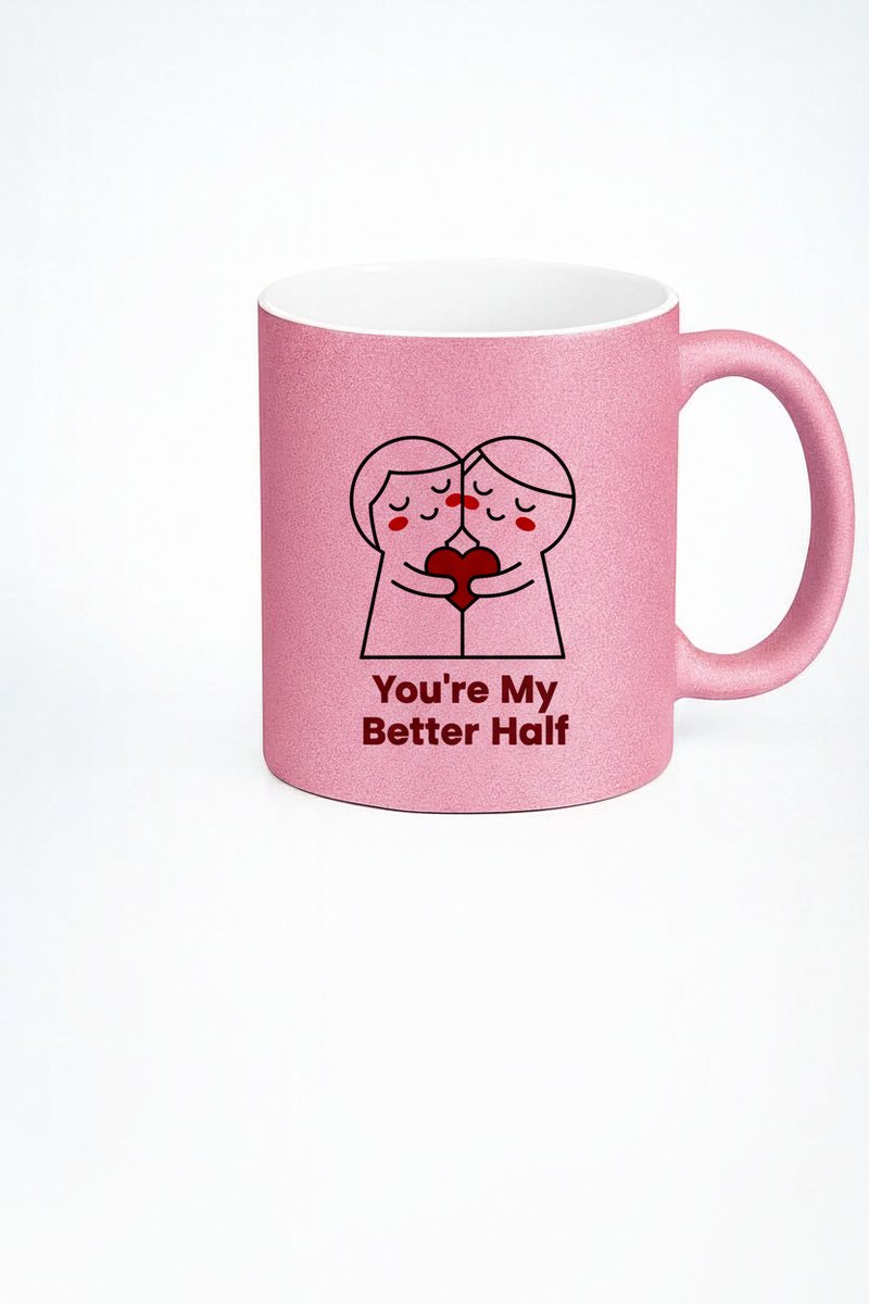 Roze Glitter Mok 'You're My Better Half' - Romantisch Koppel Cadeau voor Liefde & Valentijn