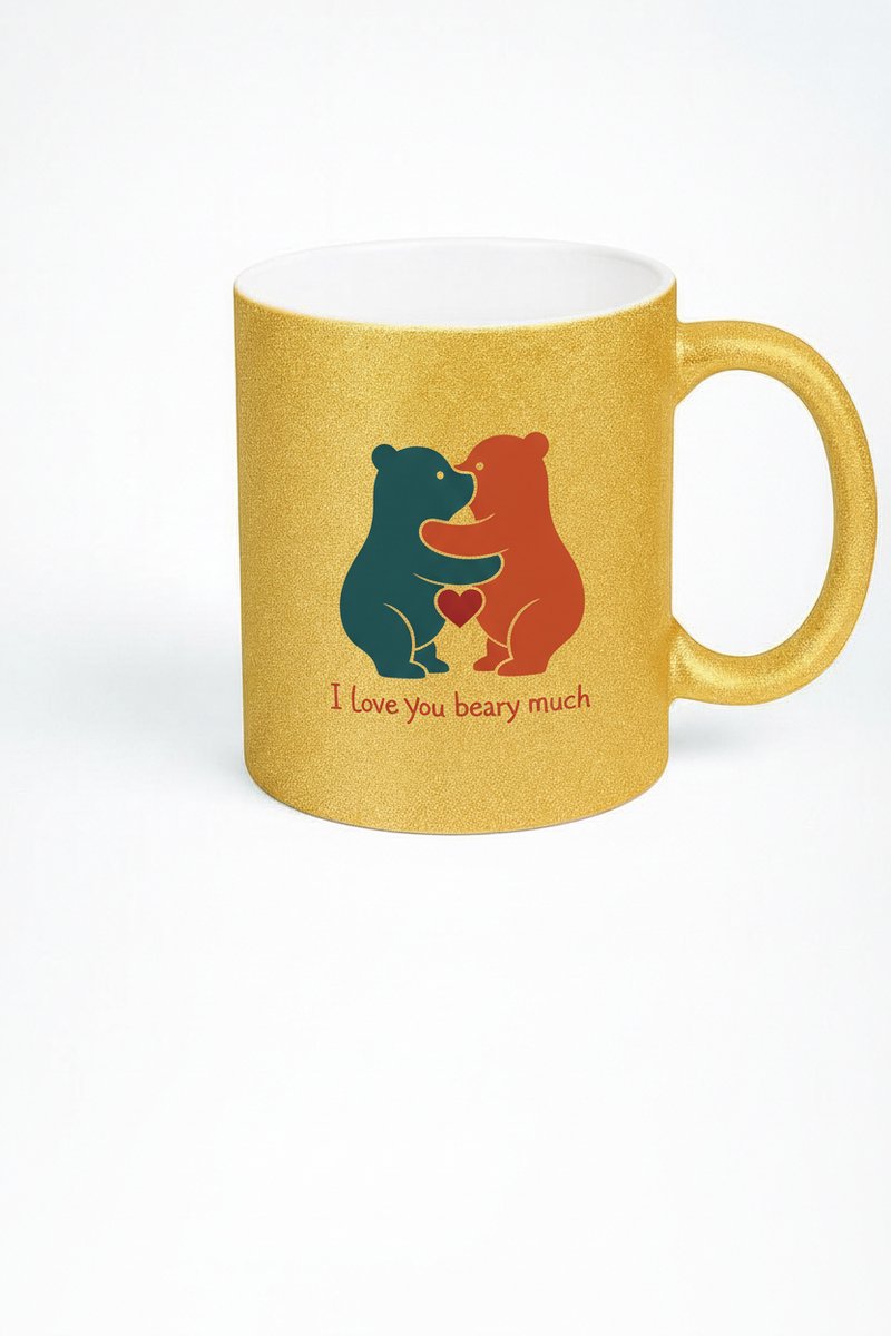 Gouden Glitter Mok met Liefdesberen Design - "I Love You Beary Much" - Romantisch Cadeau