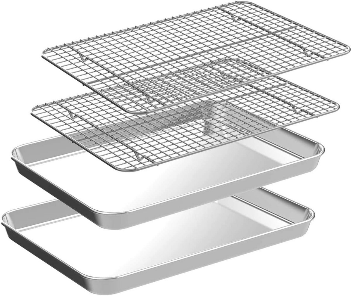 Roestvrijstalen Bakplaat met Rooster Set voor Oven, 2 Pannensets en 2 Bakrekken