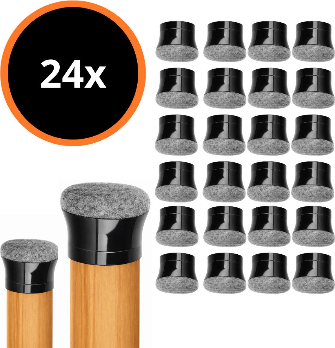 Flexibele Ronde Stoelpootdoppen Set van 24 stuks (Grijs) - Ø15-20mm - Stoelbeschermers met vilt - Anti-kras vilt - Vloerbescherming