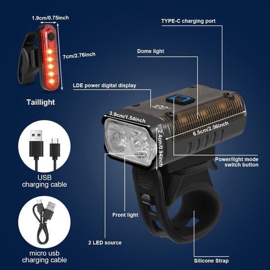 Super heldere fietsverlichting met 5 lichtmodi - Type-C oplaadbaar - Waterdicht - Voor racefiets MTB - Fietsen vissen . — afbeelding 5
