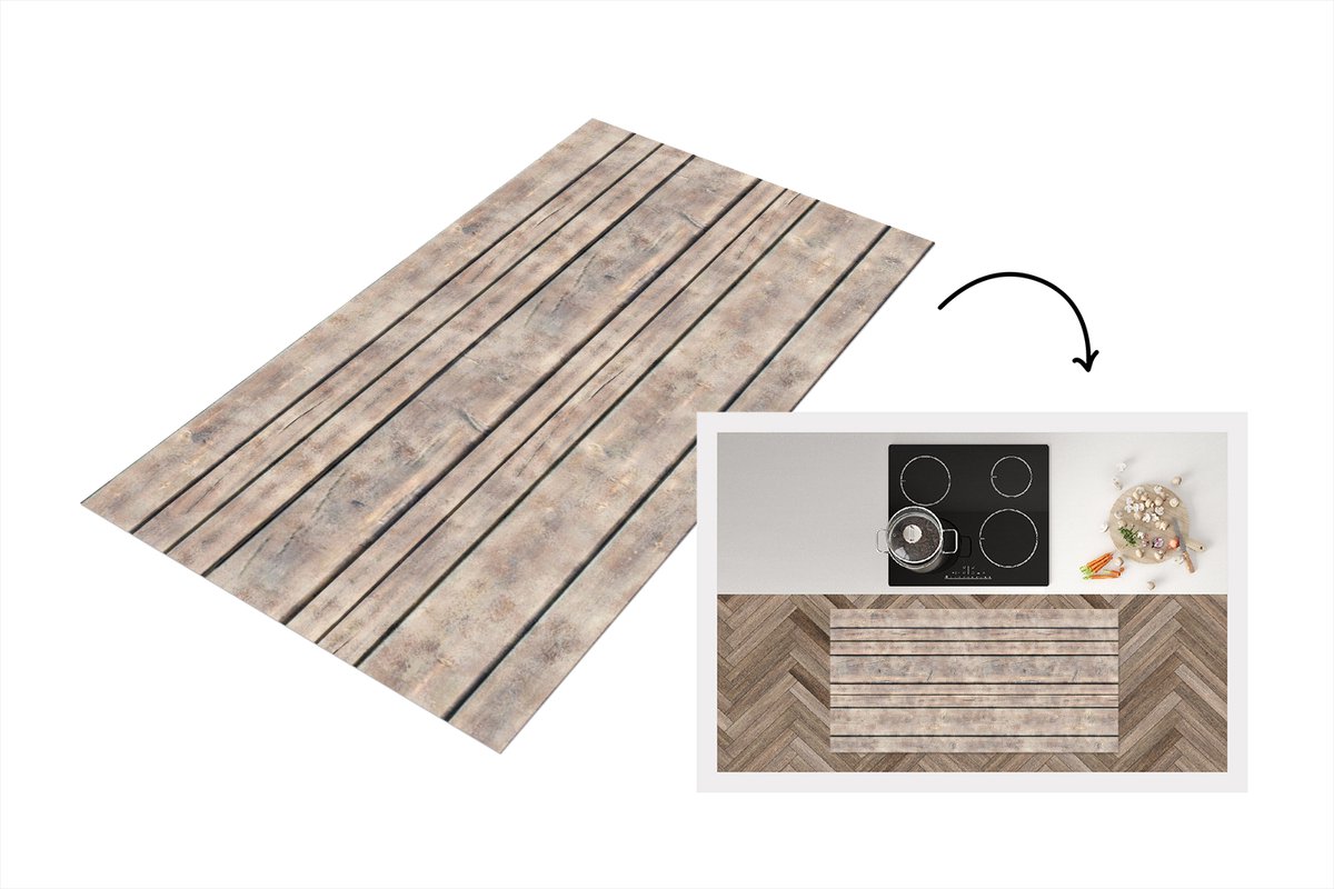KitchenYeah Keukenloper 120x60 cm - Keukenmat vinyl Brocante - Patronen - Hout - Planken - Keukenmatten loper - Keuken vloerkleed tapijt Planken - Vintage