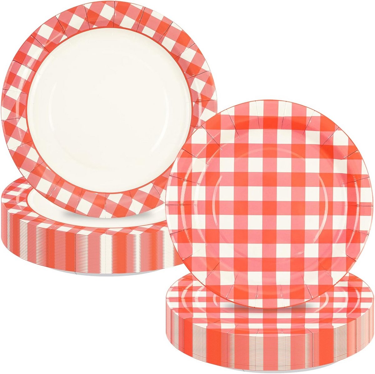 50 Stuks Rood Wit Geruite Papieren Borden - 17 cm Dessertschaaltjes voor Feestjes