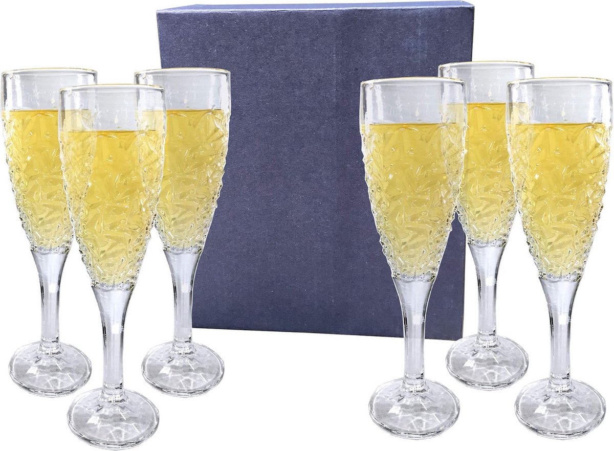 Set van 6 Gegraveerde Champagne Fluiten - Elegante Kristallen Glazen