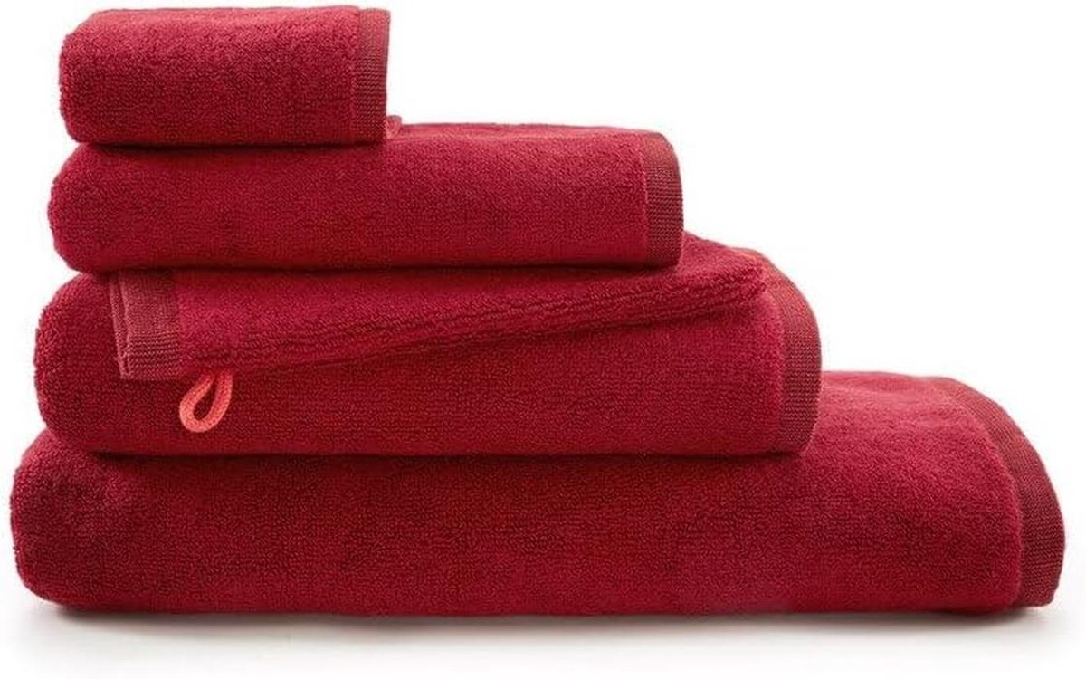 Luxe Katoenen Handdoekenset in Jacquard Weving - Bordeaux Uniek Patroon