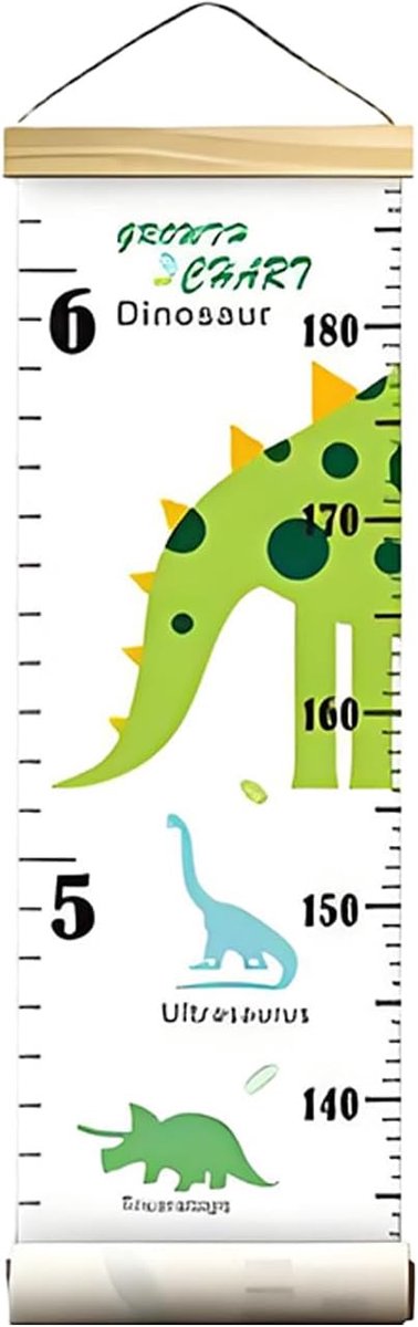 Hoogte Liniaal - Groeimeter Wand - Kinderkamer Decoratie - Waterdicht Houten Frame - Dinosaurus Groen