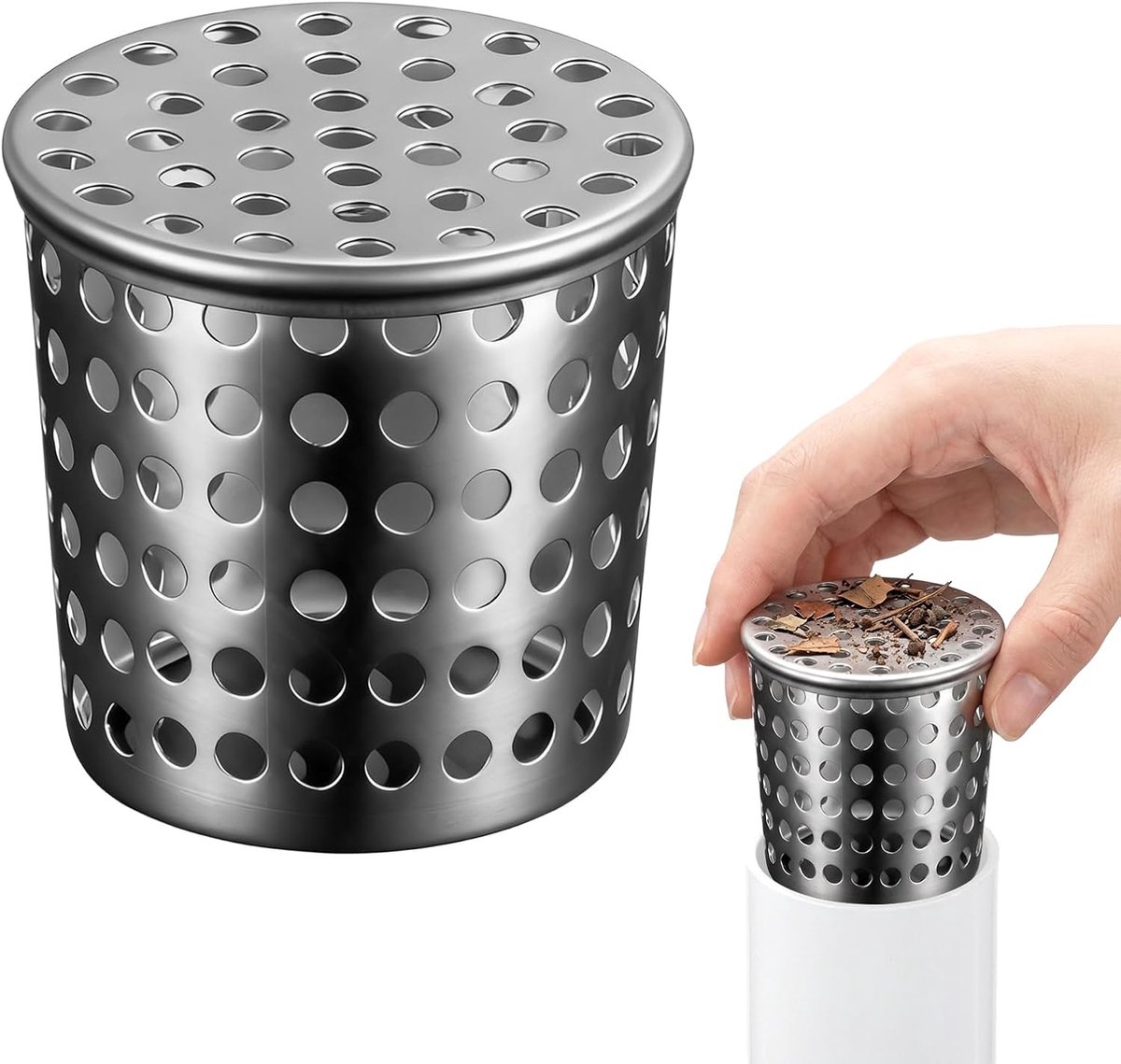 Regengootfilter - Dakgootbescherming - Voorkomt Verstopping - Corrosiebestendig Roestvrij Staal - Diameter 50-63mm - Zwart Zilver