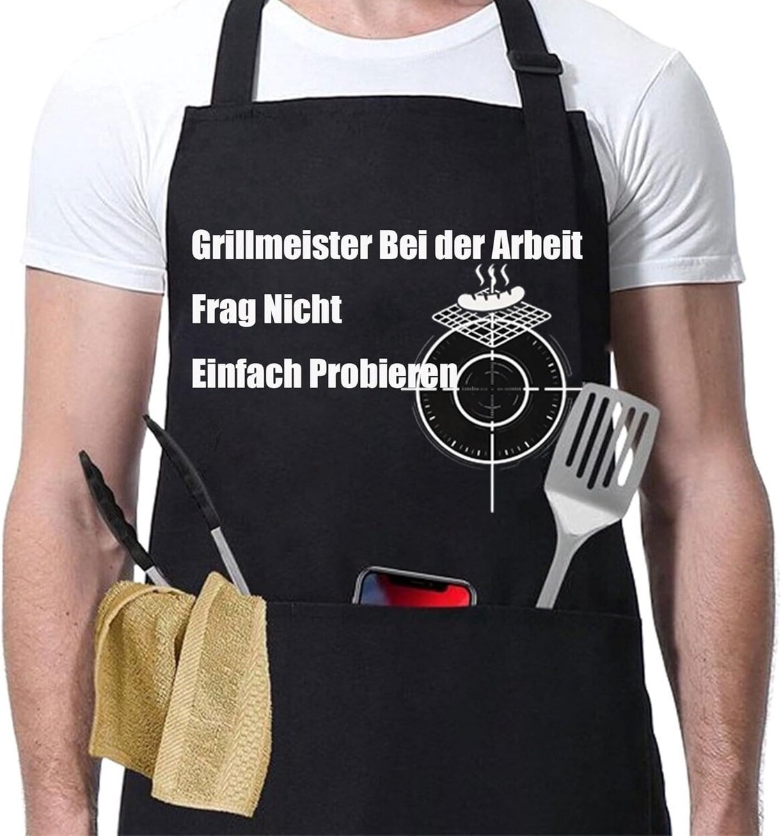 Grillschort Grappig - Kookschort Heren - Barbecue Keuken - Met Handige Zak - Verstelbaar Model