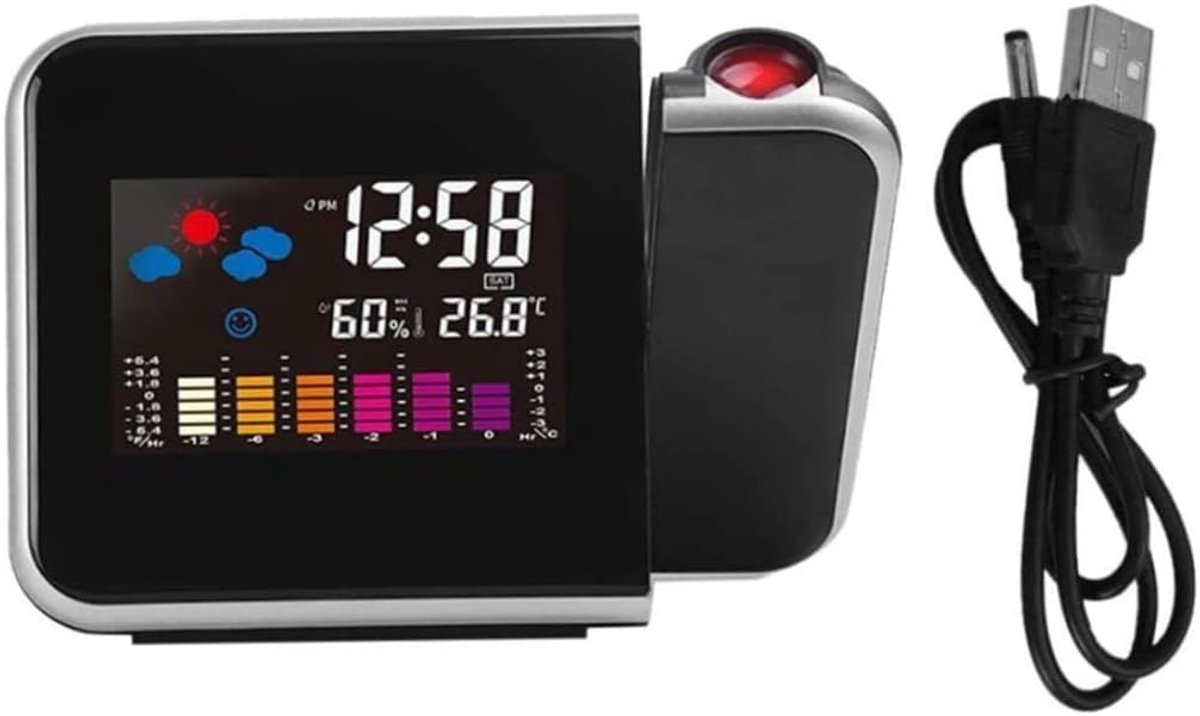 Projectie Klok - Wekker Weerstation - Informatie Tonen - Multifunctioneel LCD - 150x62x110MM - Zwart