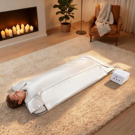Infrarood Saunadeken - Draagbare Sauna - Ontspanning & Detox - Instelbare Temperatuur - 180 x 80 cm - Wit Zilver Grijs
