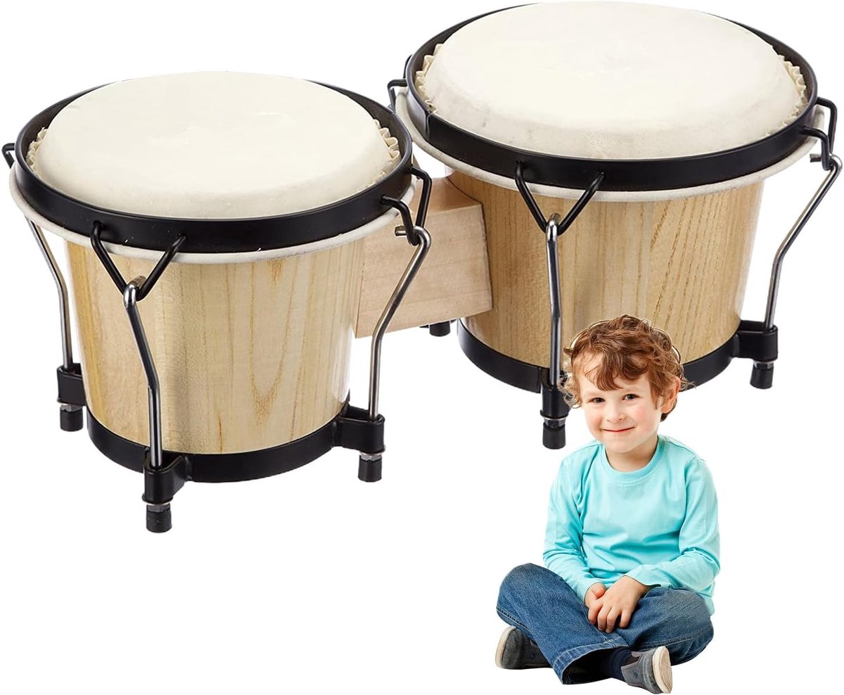 Bongo Drum - Percussie Instrument - Muziek Maken - Mahonie Hout - 6 en 7 Inch - Natuurlijk Hout