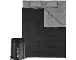 Dubbele Slaapzak - Dekenslaapzak Huttenslaapzak - Kamperen en Reizen - Inclusief Twee Kussens - 220 x 150 cm - Zwart