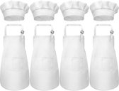 4x Kinderschort - Kinder knutsel schort - met Koksmuts Kind - keukenschort - Kookschort - schilderschort - verstelbare - schilderen schort - knutselschort - kinderschort - voor bakken, tuin, ambachten, school, BBQ, partij - Maat L , 7-13 jaar - Wit