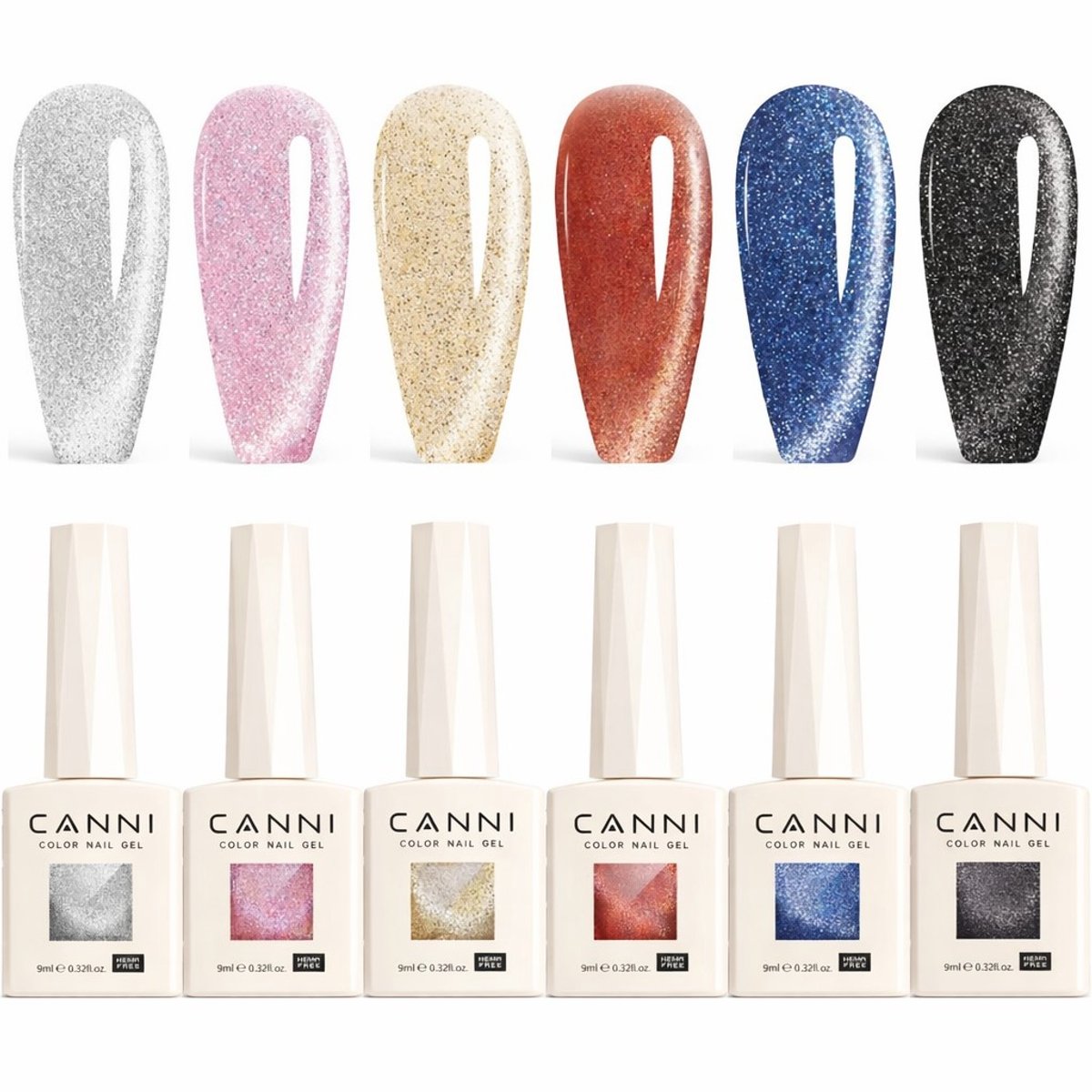 Canni - Cateye gellak - 6 stuks - HEMA-vrij - TPO-vrij - Cat eye gellak - Gellak - Pink Gellac - Cat eye - Cat eye nagellak - Cat eye gellak set - Gellak nagellak - Gellak set