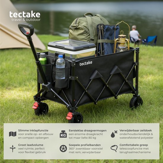 Opvouwbare Bolderkar - Transportwagen Handkar - Outdoor Transport - Draaibare Wielen Met Rem - 45 x 88 x 95 cm van Opvouwbare Bolderkar — afbeelding 3
