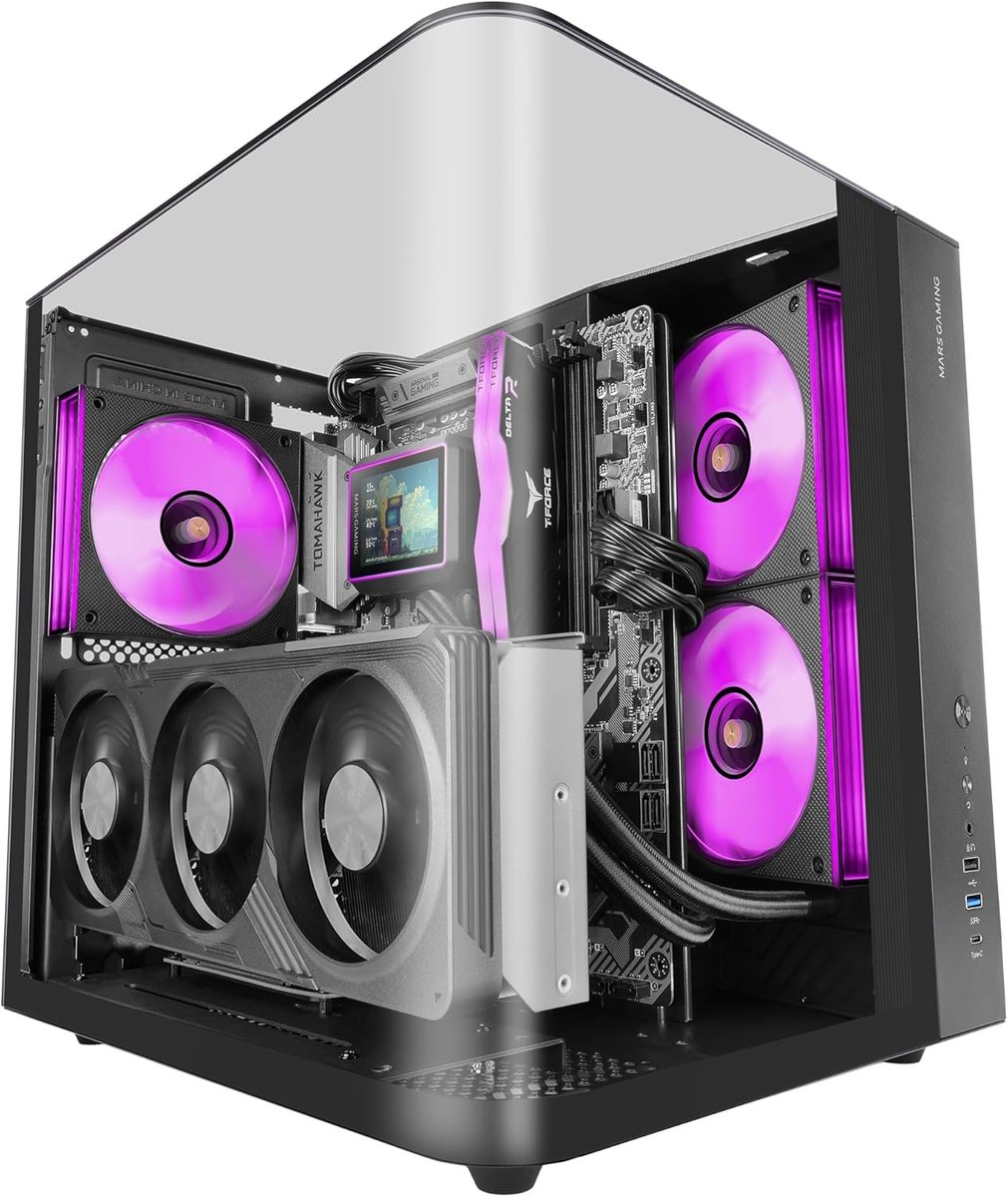 Gaming Computerbehuizing - ATX PC Kast - Krachtige Setup - Gebogen Glas Zonder Frame - 35x29x35 cm - Zwart