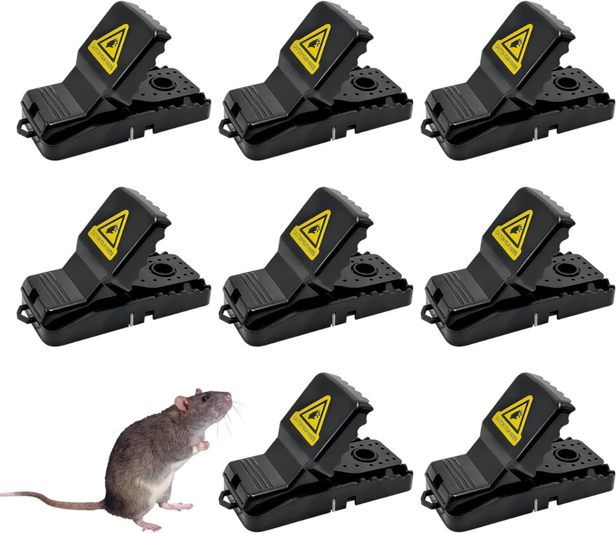 SVN®SnapRat Rattenbestrijding - 8 Stuks - Muizenval met Verwijderbare Lokstofbeker - Zeer Gevoelige Muizenval - Zwart - 11cm x 7cm x 5cm