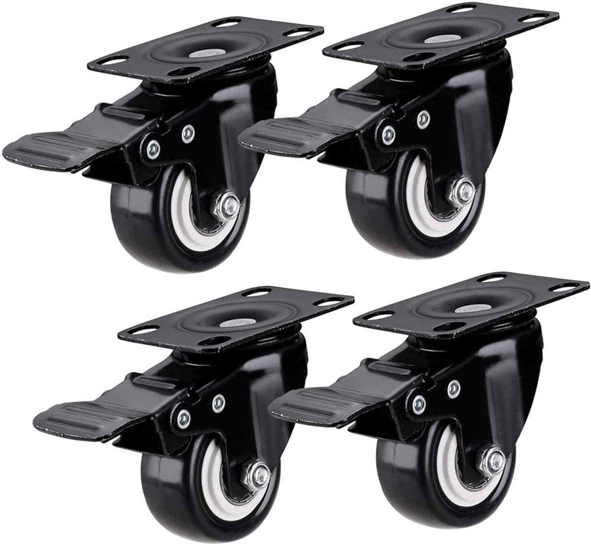 Plaatwielen Zwenkwielen - Meubelwielen Rubber - Meubels Verplaatsen - Met Remmen - 40mm Diameter - Zwart