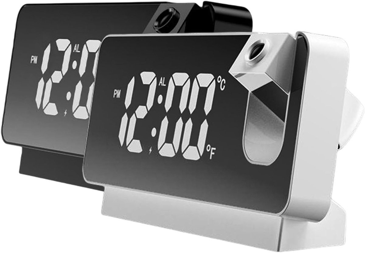 Stevige wekker - Digitale klok - Kamer projectie - Dubbel alarm - 18.6 x 9 x 4 cm