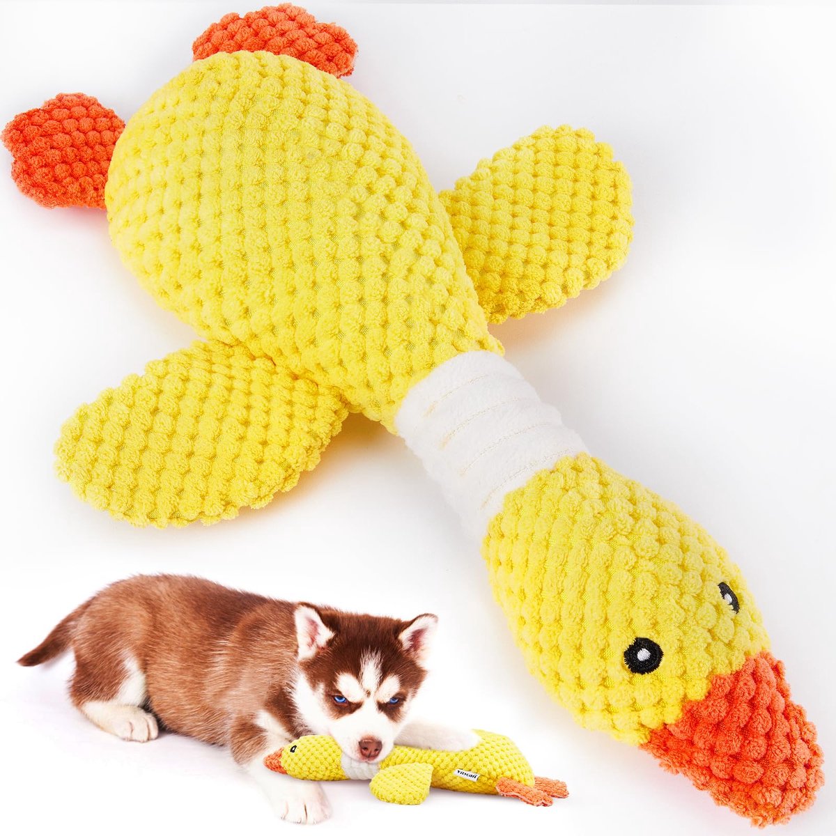 Kraftverdia Honden Speelgoed – Pluche Gans 30×15x5 cm – Zacht Duurzaam & Interactief – Stevig Piepend Kauwspeeltje voor Honden – Geschikt voor Puppy’s en Kleine Honden – Geel