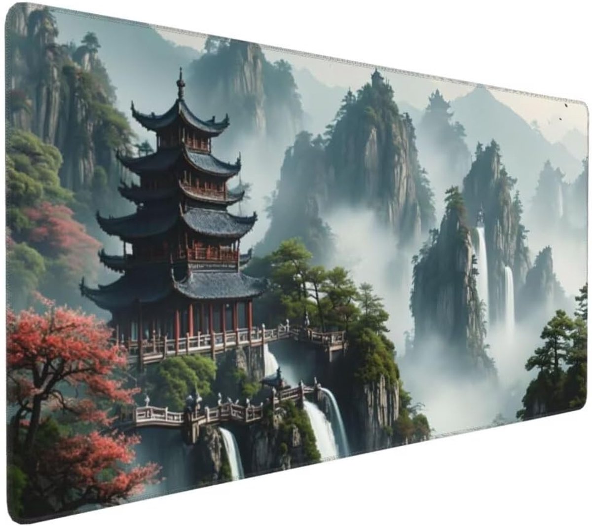 Grote Muismat - Bureaumat Deskpad - Gaming Kantoor - Gestikte Randen Antislip - 100x50cm - Bergen Wolk